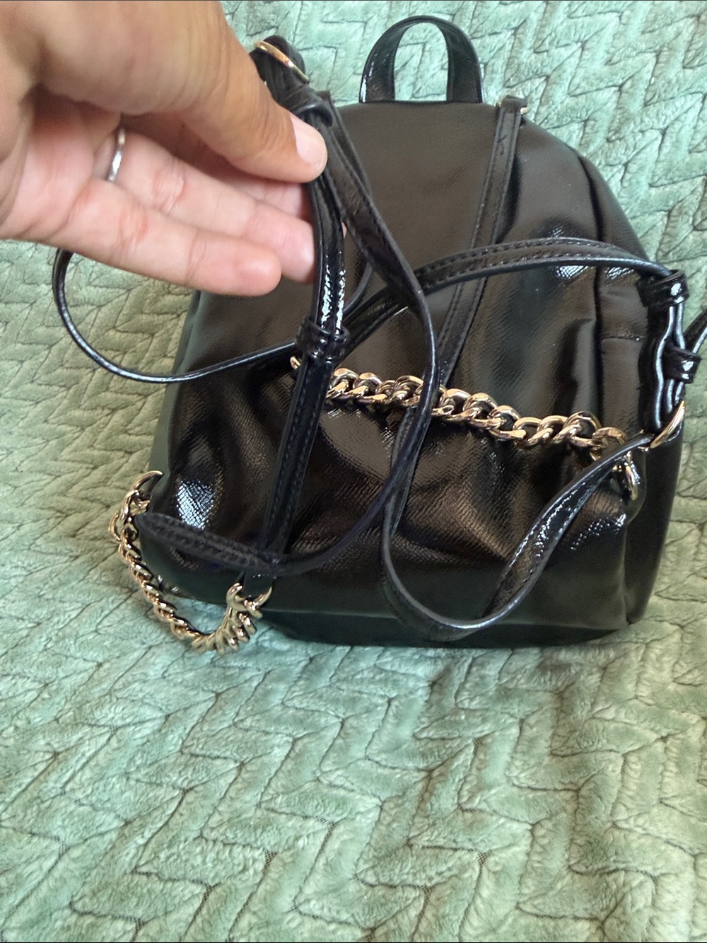 Victoria's Secret Black Mini Backpack with Pink Patch Accents - Picture 6 of 7